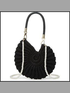 Crochet Seashell Crossbody Clutch Pearl Strap Summer Beach Bag